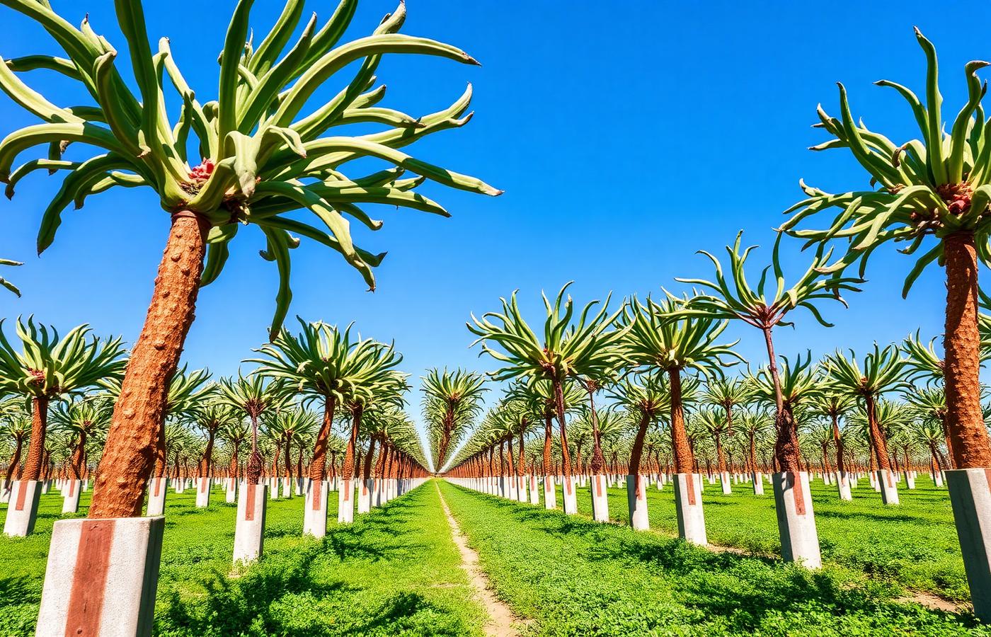 Dragon fruit farm rows